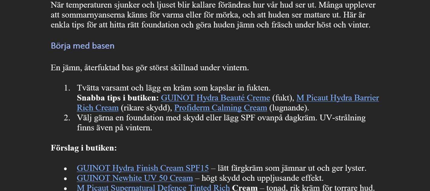 Excerpt from the Swedish client draft on foundation for autumn and winter (1 of 2)